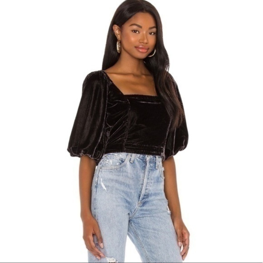 Free People Marie Velvet Open Back in Black